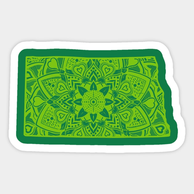 Green North Dakota State Gift Mandala Yoga ND Art Sticker by Get Hopped Apparel